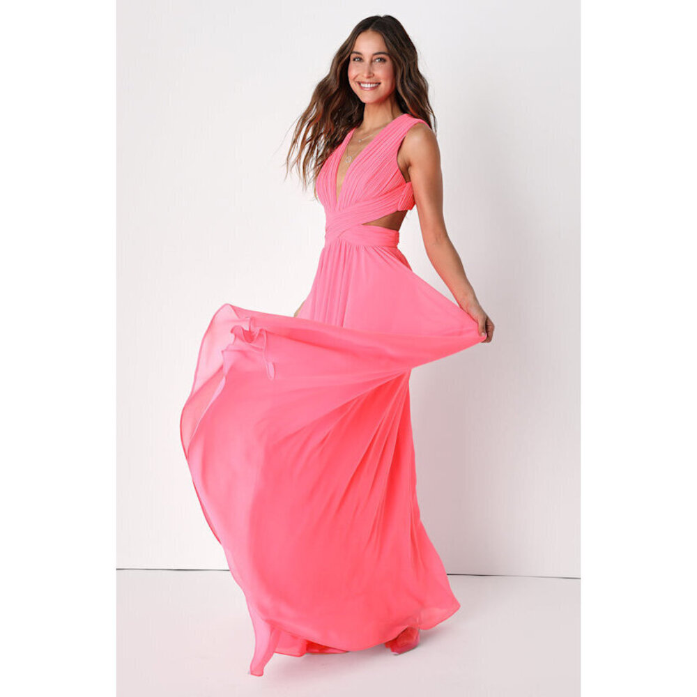 Lulus Vivid Imagination Neon Pink Cutout Maxi Dress - Size XS